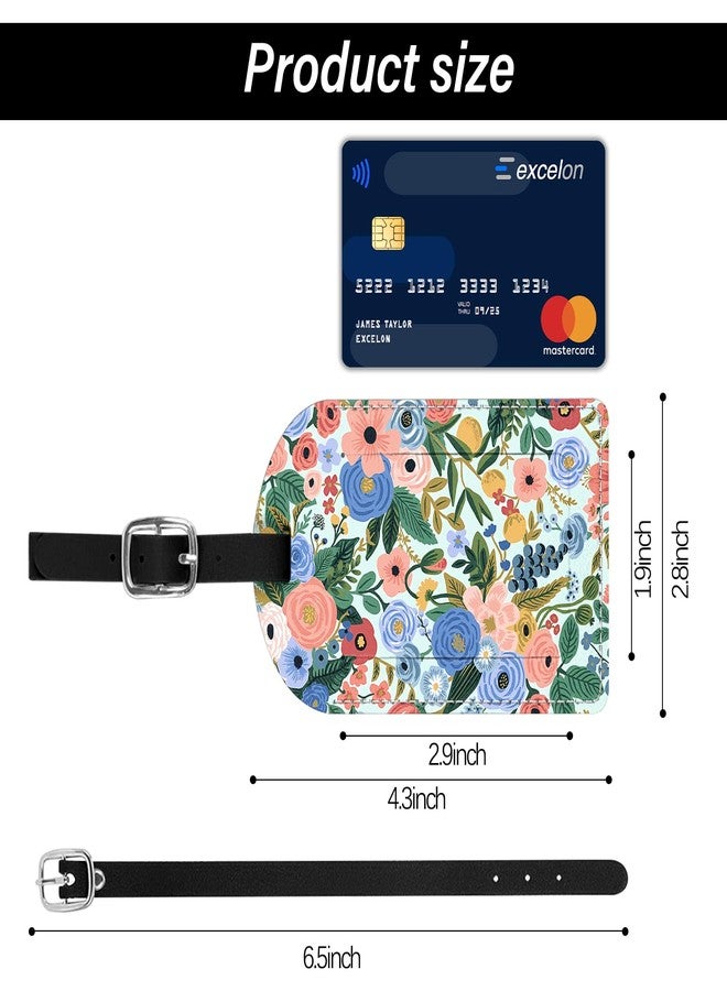BHAHB 2 Pack Luggage Tag Luggage Tags PU Leather Suitcase Tags Aesthetic Cute Funny Travel Bag Labels for Women Girls-Flower Floral Pink Blue - Image 2